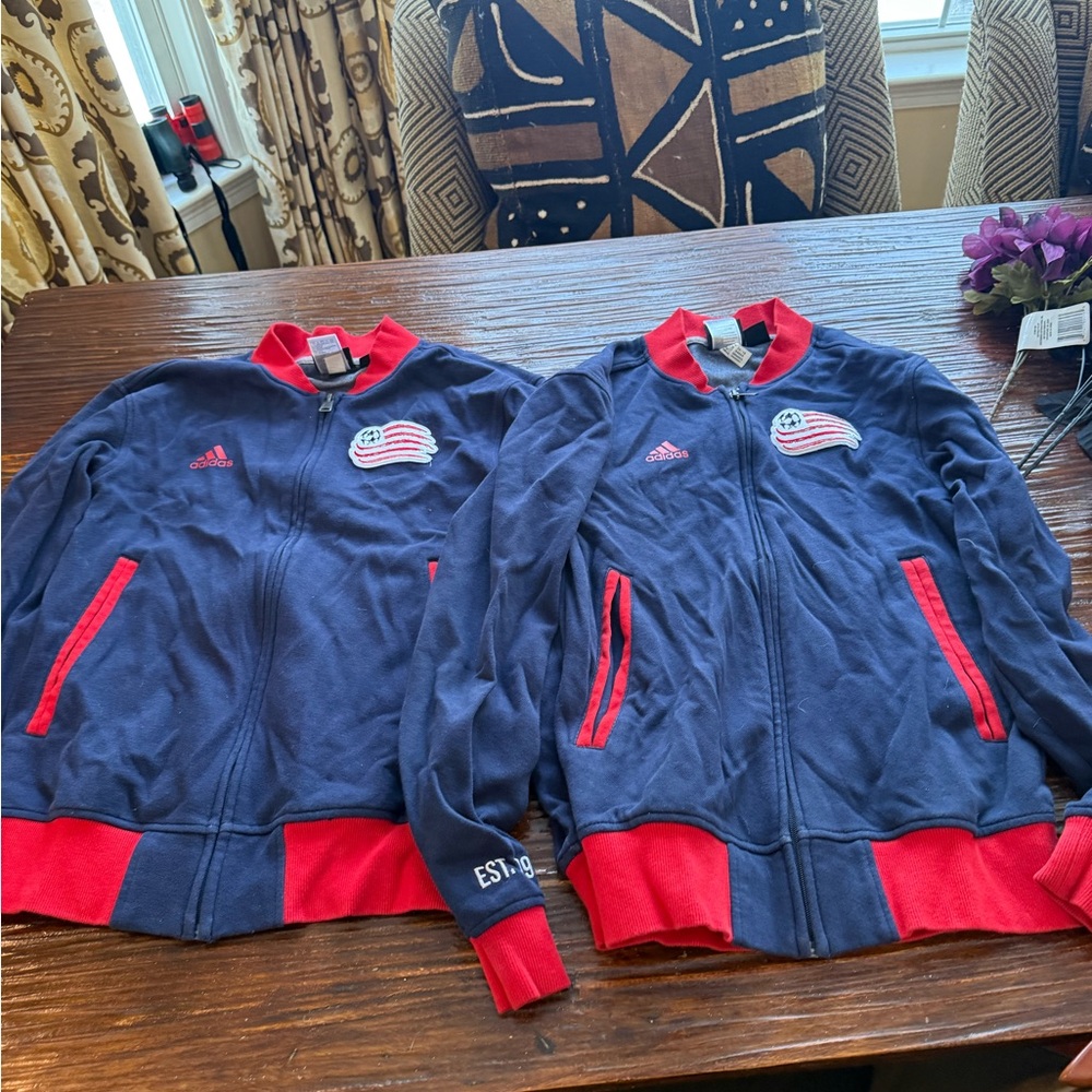 Adidas Navy and Red Zip-Up Jackets